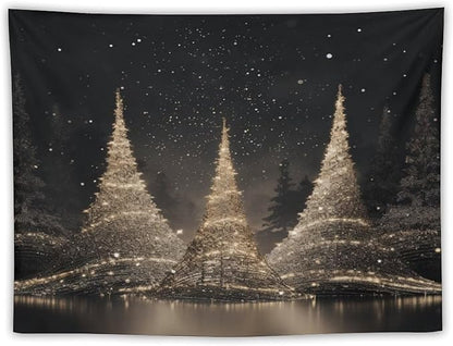 MaSiledy Tapestry Silver Lighted Christmas Trees Aesthetic Bedroom Tapestries Hello Winter Holiday Tapestry As Wall Art Wall Hanging Decor Tapestry for Bedroom Aesthetic Alt Room Landscape 30"x40"