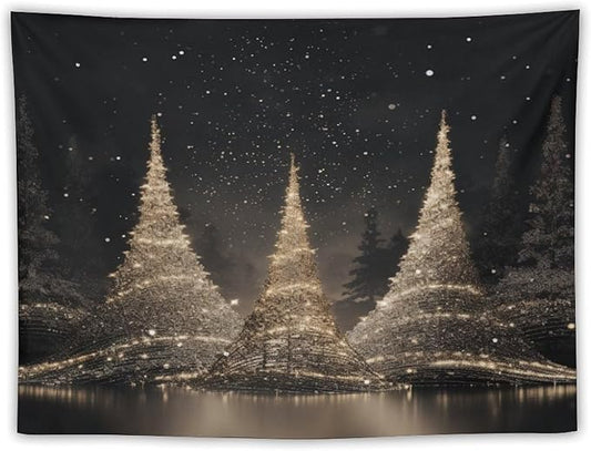 MaSiledy Tapestry Silver Lighted Christmas Trees Aesthetic Bedroom Tapestries Hello Winter Holiday Tapestry As Wall Art Wall Hanging Decor Tapestry for Bedroom Aesthetic Alt Room Landscape 30"x40"