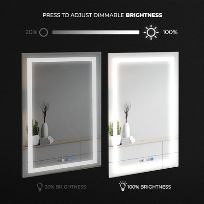 Bathroom Vanity LED Mirror for Wall with Anti Fog, Dimmable Touch Button, Adjustable Color Temperature, Memory Function 30"x40" by Fab Glass and Mirror