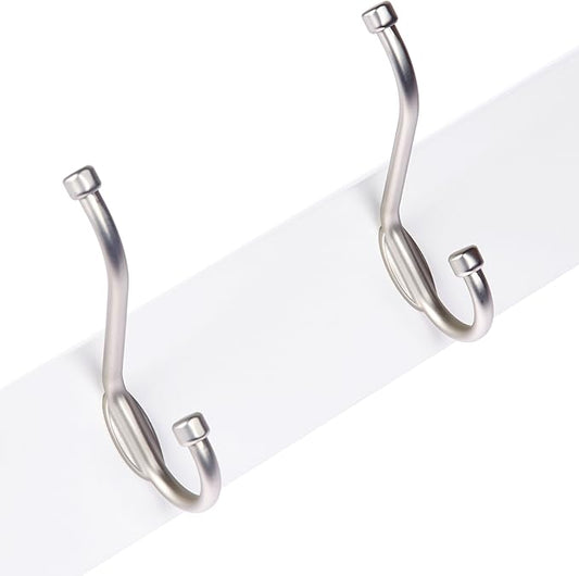 Amazon Basics Rectangular Farmhouse Wall-Mounted Coat Rack with Storage Hooks, 5 Hooks, White