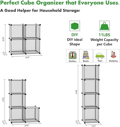 C&AHOME Cube Storage Organizer, 4-Cube Shelves Units, Closet Cabinet, DIY Plastic Modular Book Shelf Ideal for Bedroom, Living Room, Office, 24.8" L x 12.4" W x 24.8" H Grey UPCS04G