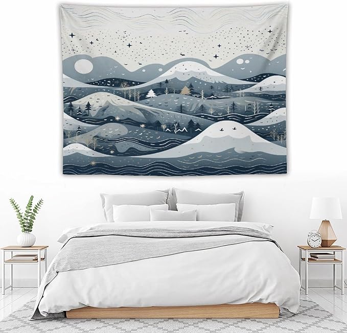 MaSiledy Snow Mountain Scandinavian Winter Tapestries Vintage Christmas Tapestries for Bedroom Aesthetic Landscape Tapestry Wall Art for Home Decor 60"x80" Xmas Wall Hanging Polyester Tapestries