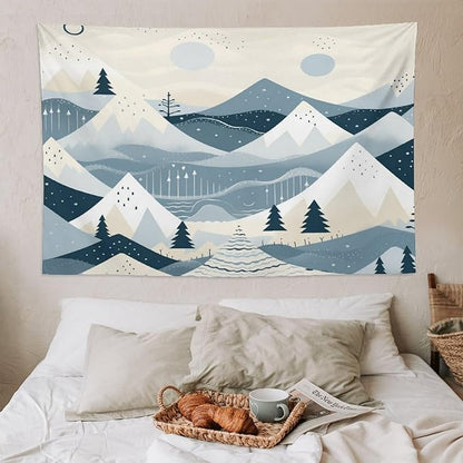 Tapestry Snow Mountain Scandinavian Winter Vintage Aesthetic Tapestry Wall Hanging Rustic Country Holiday Tapestry Wall Hanging Wall Art for Bedroom Living Room Decor Home Decor Landscape 60"x90"