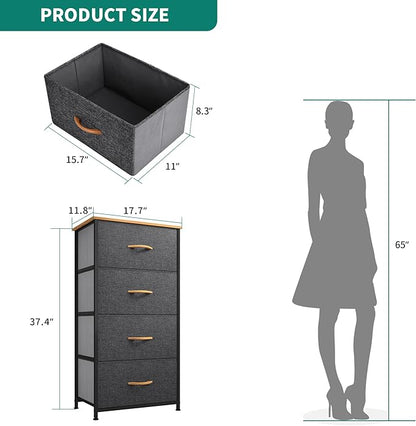 YITAHOME Storage Tower with 4 Drawers - Fabric Dresser, Organizer Unit for Bedroom, Living Room, Closets - Sturdy Steel Frame, Easy Pull Fabric Bins & Wooden Top