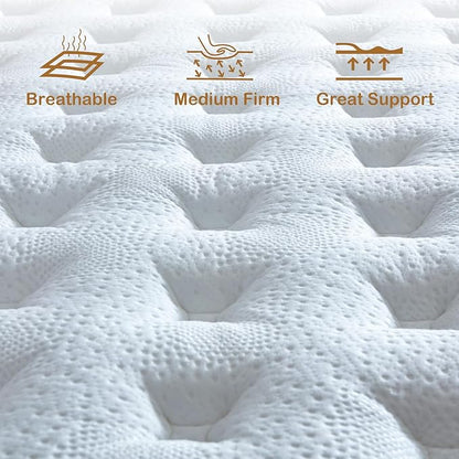 King Size Mattress, 12 Inch Innerspring Hybrid Mattress in a Box with Gel Memory Foam, Individually Wrapped Encased Coil Pocket Spring Mattresses, Pressure Relief, Medium Firm, 76"*80"*12"