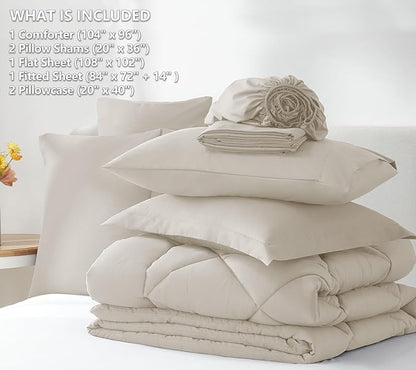 CozyLux California King Comforter Set Beige - Cal King Bed in a Bag 7 Pieces, Luxury Soft Bed Set for All Seasons, Bedding Set with Comforter, Sheets, Pillowcases & Shams