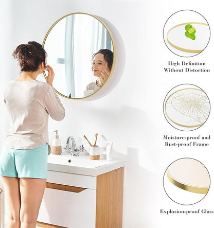 Sweetcrispy 30in Round Bathroom Mirrors for Wall, Bathroom Mirrors for Over Sink, Wall Decor for Bathroom, Entryway, Bedroom, Vanity, Classical Gold