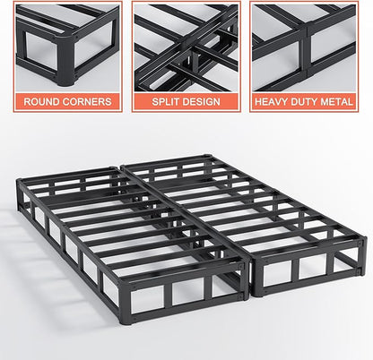 7 Inch Queen Box Spring, Split Design for Easy Setup in Apartments, Heavy Duty Steel Frame, Non-Slip Mattress Base Fabric Cover, Noise Free