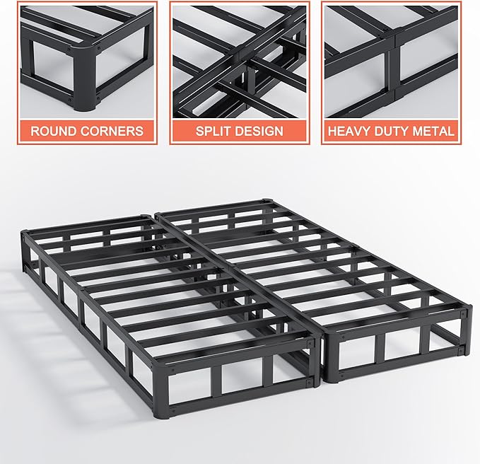 7 Inch Full Size Box Spring, Split Heavy Duty Metal Mattress Foundation with Fabric Cover, Easy Assembly, Quiet & Noise-Free