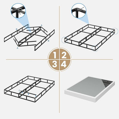 Box Spring Twin Size, 7 Inch Low Profile Metal Frame Mattress Foundation, 3000 lbs Heavy Duty Boxspring with Fabric Cover, Easy Assembly, Noise Free, Non-Slip