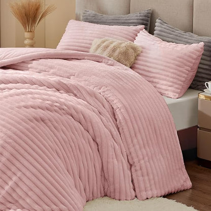 BEDELITE Fleece Full Comforter Set -Super Soft & Warm Fluffy Pink Bedding, Luxury Fuzzy Heavy Bed Set for Winter with 2 Pillow Cases