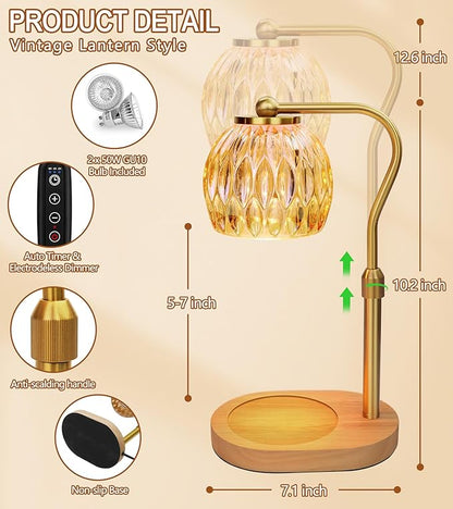 Candle Warmer Lamp, Adjustable Height Gold Candle Warmer Lamp with Timer Dimmer, Birthday Gifts for Women Mom, Dad and Fathers, House Warming Gifts New Home Room Decor, Scented Wax Candle Melt Warmer