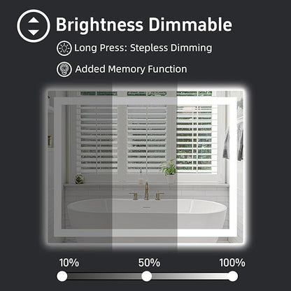 LED Bathroom Mirror 44"x 36", Double Lighting Sources Dimmable, Front and Backlit Bathroom Mirror with Lights, Anti-Fog Lighted Bathroom Vanity Mirror, Tempered Glass (Horizontal/Vertical)