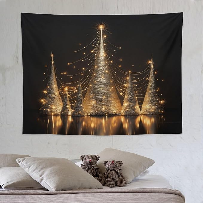 MaSiledy Wall Tapestries Silver Lighted Christmas Trees Tapestry Winter Christmas Tapestries for Bedroom Aesthetic Wall Hanging Decor Home Decoration for Bedroom Living Room Dorm 60"x80"