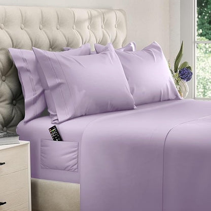 DREAMCARE King Size Sheets Set – 6 pcs Cooling Bed Sheets – up to 21” Deep Pocket King Sheet Set – 2500 Supreme Collection – Extra Soft 100% Brushed Microfiber Hotel Luxury with Side Pocket – Lavender