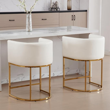 Modern Counter Height PU Leather Upholstered Bar Stools Set of 4, 24" Kitchen Counter Island Stools Bar Chairs with Gold Metal Frame, White