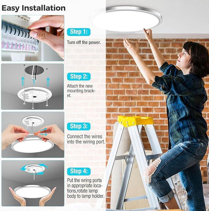 zemty 2Pack LED Ceiling Light Fixture, 6.5-Inch 12W 1200lm Small Flush Mount Light, Adjustable 3000K 4000K 6500K Color Temperatures, Round Flat Recessed Lamp for Kitchen Closet Hallway Laundry, Nickel