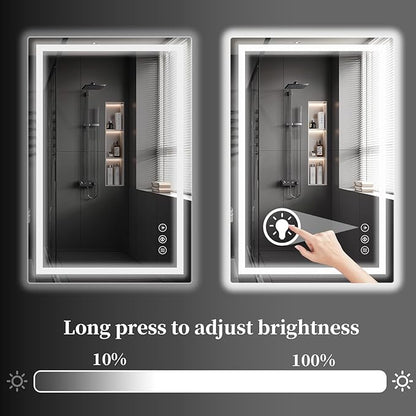 Koonmi 36x55 LED Bathroom Mirror, Backlit + Front Lit, LED Bathroom Mirror with Lights for Wall, 3 Colors, Anti-Fog, Dimmable Brightness, Memory Function, Tempered Glass