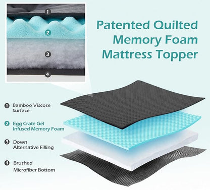 Hansleep Twin Mattress Topper Viscose Derived from Bamboo, Memory Foam Pillow Top Mattress Topper Twin with Deep Pocket, Breathable Mattress Pad for Back Pain Relief, 39" x 75", Charcoal Grey