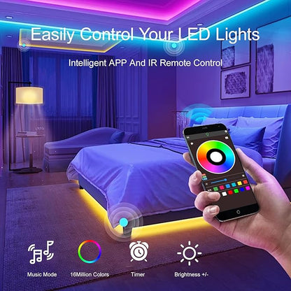 Led Lights for Bedroom 200 FT (2 Rolls 100 FT), with Remote and Application Control RGB Color Changing LED Strip Lights, Music Synchronization, Used for Room, Family, Party Decoration