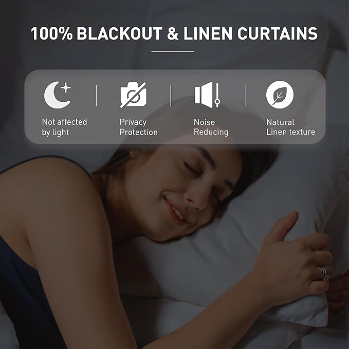 KangBang 100% Black Out Linen Curtains 96 Inches Long for Bedroom, Thermal Insulated Back Tab Drapes for Living Room Dining, Room Darkening Vertical Curtains & Drapes 2 Panels, 52x96 Inch