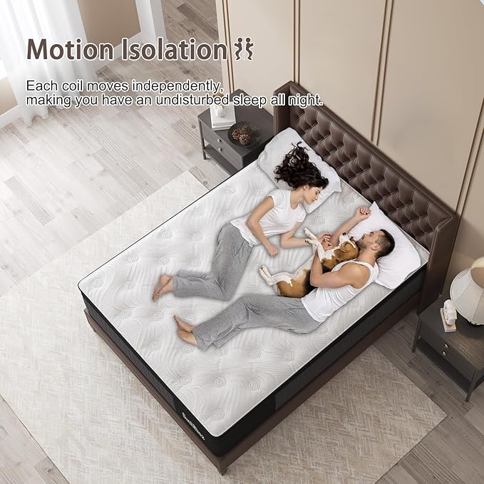Hybrid Mattress with Gel Memory Foam and Individually Pocket Innerspring Mattresses Medium Firm for Motion Isolation, Edge Support, 100 Night Trial (10 Inch- Black & White, King)
