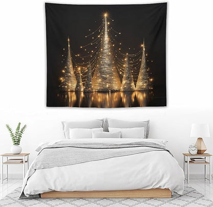 Silver Lighted Christmas Trees Tapastry's Wall Hanging Vintage Christmas Tapestries for Bedroom Landscape Tapestry Home Decoration for Living Room Bedroom 50"x60" Christmas Family Party