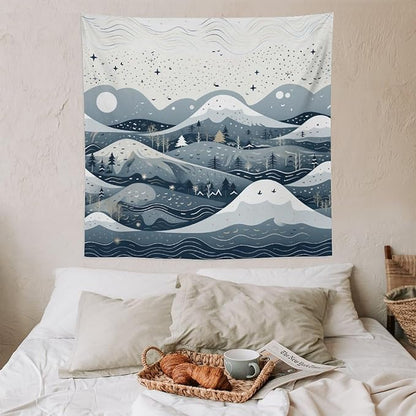 Snow Mountain Scandinavian Winter Tapestries Rustic Country Holiday Tapestries for Bedroom Aesthetic Landscape Tapestry Wall Art for Living Room Dorm 60"x60" Tapestries Winter Snowflake Decorative