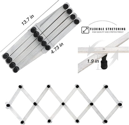 WGFKVAS 2 Pack Expandable Coat Rack, Accordion Wall Hanger, Wooden Hat Rack Wall Mounted, Accordion Hook for Mugs, Cap, Coats, 13 Hooks (Pegs), White