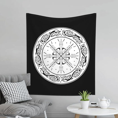 CRJSNYEAG Viking Scandinavian Dragons and Aegishjalmur Home Bedroom Living Room Office Decor Tapestry 60x51in