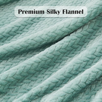 NEWCOSPLAY Super Soft Throw Blanket New Sage Green Premium Silky Flannel Fleece Leaves Pattern Lightweight Bed Blanket All Season Use (New Sage Green, Throw(50"x60"))