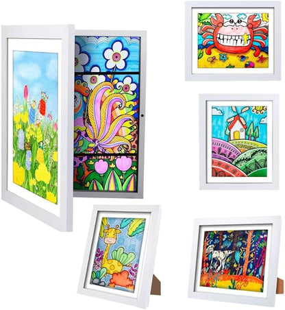 2-Pack Kids Art Frames - Changeable, 8.5x11 Picture Frame for Display, With Storage (Black)