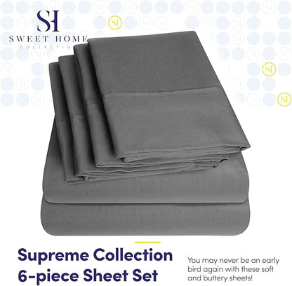 Full Size Bed Sheets - 6 Piece 1500 Supreme Collection Fine Brushed Microfiber Deep Pocket Full Sheet Set Bedding - 2 Extra Pillow Cases, Great Value, Full, Gray