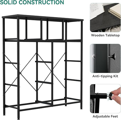YITAHOME Dresser with 9 Drawers - Fabric Storage Tower, Tall Chest Organizer Unit for Living Room, Entryway with Sturdy Steel Frame, Wooden Top, Black Grey