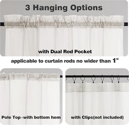Chyhomenyc Sheer Curtains Tiers 2 Pieces Set, Light Filtering Small Curtains 24 in Length, Short Bathroom Living Room Cafe Basement Voile Window Curtains, Rod Pocket, 42W x 24L Inches, Ivory