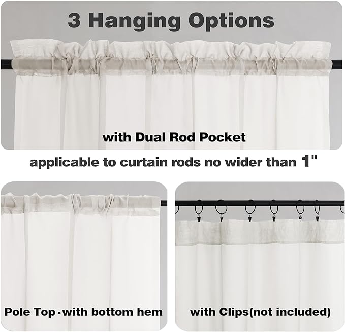 Chyhomenyc Sheer Window Valance Curtains, 2PCS Set, Light Filtering Valances Windows Treatment, Small Rod Pockets Voile Sheer Curtains for Living Room/Bathroom/Basement, 42Wx14L in, Set of 2, Ivory