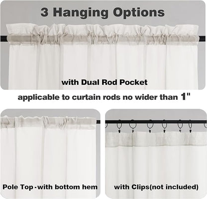 Chyhomenyc Sheer Window Valance Curtains, 2PCS Set, Light Filtering Valances Windows Treatment, Small Rod Pockets Voile Sheer Curtains for Living Room/Bathroom/Basement, 42Wx14L in, Set of 2, Ivory