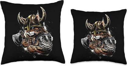 Viking Cat Scandinavian Norse Mythology Throw Pillow