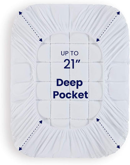 SLEEP ZONE Full Size Cotton Mattress Pad, Machine Washable Mattress Protector Cover, Soft Cotton Top Cooling Mattress Topper Fits 8-21 inch Deep Pocket, Full