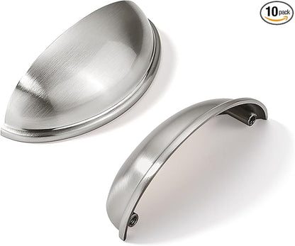 khtumeware 10 Pack 4" Drawer Pulls Brushed Satin Nickel Cabinet Cup Pulls Kitchen Hardware Cabinet Handles Drawer Handles Knobs 4 inch Hole Center