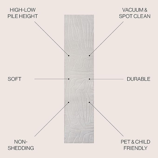 JONATHAN Y Graphic Lines High-Low Runner Rug 2X8 White/Cream, Alcina Modern Scandinavian for Living Room, Bedroom, Kitchen, Easy-Cleaning, High Traffic, Pet-Friendly, Non-Shedding SND102B-28