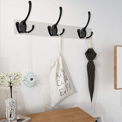 IBosins 6 Pack Big Heavy Duty Three Prongs Coat Hooks Wall Mounted with 24 Screws (Two Types of Screws Included) Retro Double Utility Rustic Hooks for Thick Coat, Big Heavy Bags (6 Pack)