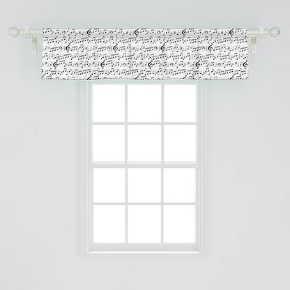 Ambesonne Music Window Valance, Abstract Style Professional Pattern Notes and Clef Sheet Play Writing Print, Curtain Valance for Kitchen Bedroom Decor with Rod Pocket, 42" x 12", Black White