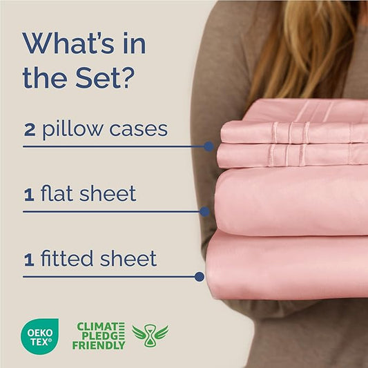 Full Size 4 Piece Sheet Set - Comfy Breathable & Cooling Bed Sheets Set - Hotel Luxury Bedding for Women, Men, Kids, Teens, Boys & Girls - Deep Pockets, Ultra-Soft, Wrinkle Free - Oeko-Tex - Baby Pink
