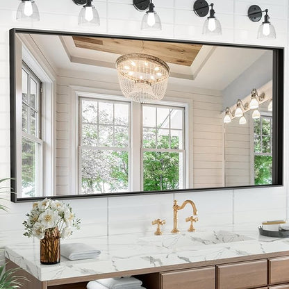60x36 Inch Black Bathroom Mirrors for Over Sink, Large Rectangular Framed Mirror, Matte Modern Vanity Mirrors, Wall Mirrors for Bathroom, Tempered Glass, (Horizontal/Vertical)