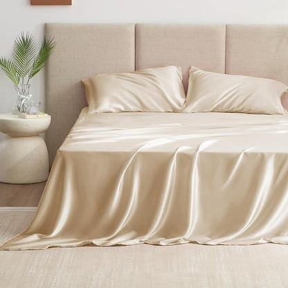 Love's cabin Satin Sheet Set, 3 Piece - Twin XL, Beige, Luxury Silky Soft Bed Linen with Deep Pockets