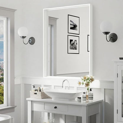 24x36 Inch White Bathroom Mirrors for Over Sink, Rectangle Wall Vanity Mirror, Aluminum Framed Bathroom Mirror, Anti-Rust, Tempered Glass (Horizontal/Vertical)