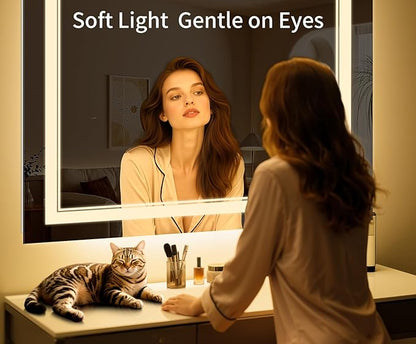 38"x26" LED Bathroom Mirror with Anti-Fog, Stepless Dimmable Lights, 3 Color Modes, Shatter-Proof Tempered Glass, Memory Function & Waterproof Design