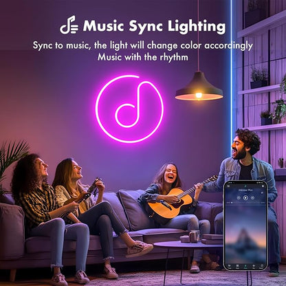 Neon Rope Lights, 50FT RGB Led Strip, Waterproof IP67, DIY Design, Music Sync, 44 Keys Remote Control, Multiple Modes, for Living Room, Bedroom, Holiday Decoration