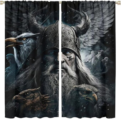 Fantasy Norse Viking Curtains - Cool Gothic Vintage Vikings Mystical Symbol Eagle Thermal Insulated Blackout Curtains - Rod Pocket Window Treatment Drapes for Bedroom 2 Panels 45L x 21W